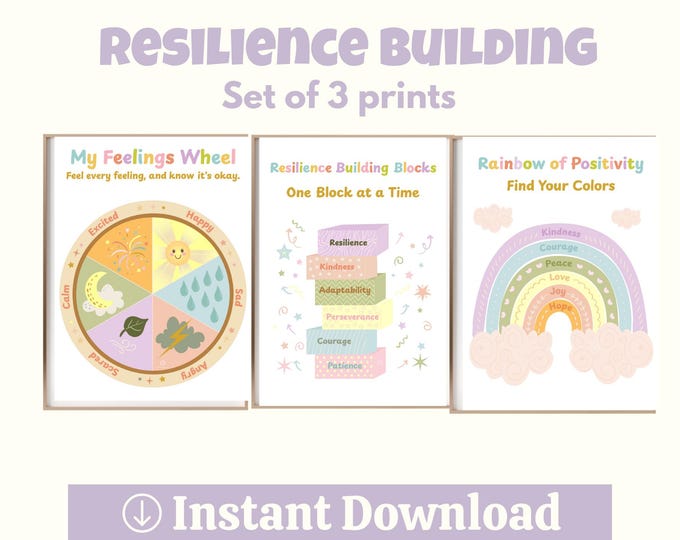 Calm Corner Poster Set Digital Emotional Learning Prints Mindfulness Classroom Decor Feelings Chart Positivity Art Resilience Printable PNG