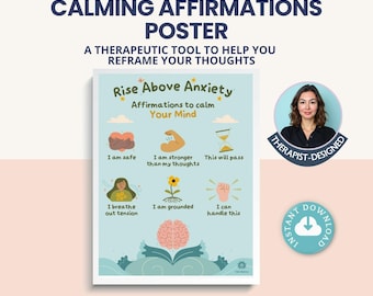 Anxiety Affirmations Posters, Therapist Office Decor, Counseling Wall Art, Positive Psychology Print (Printable PDF)