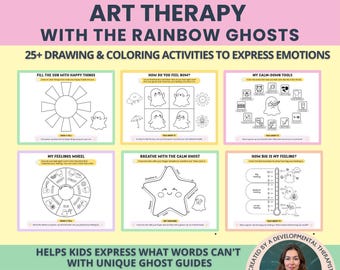Art Therapy Activities Kids: Creative Emotional Expression Kit, Rainbow Ghosts, Feelings Art & Coloring Pages (Printable PDF)