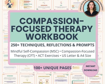 Self-Compassion Workbook for Anxiety & Self-Criticism | ACT Therapy | Heal Your Inner Critic, Reduce Shame with CFT| Mental Health Printable
