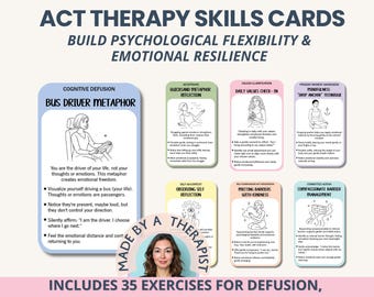 ACT Therapy Cards: Mindfulness & Emotional Resilience Prompts for Psychological Flexibility (Digital Download)