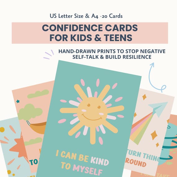 Confidence Cards for Kids & Teens: Growth Mindset Prints, Stop Negative Self Talk, Calm Corner
