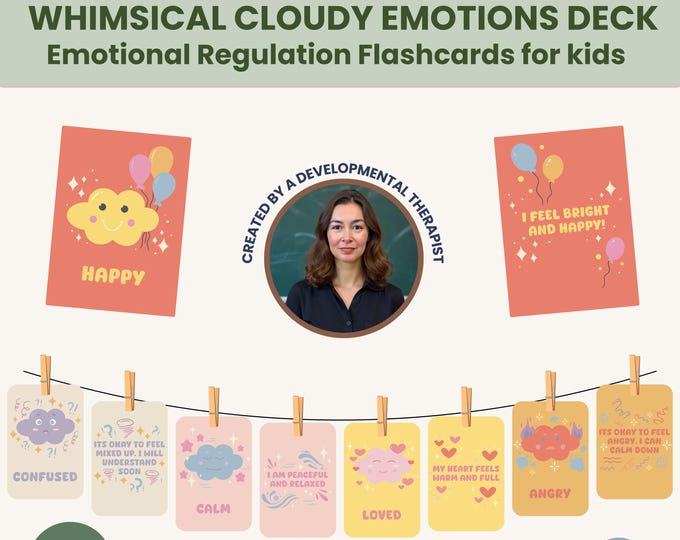 Emotional regulation flashcards for kids, printable cards with affirmations, calm corner visuals for toddlers,SEL activity for home & school