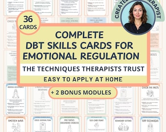 Flashcards de habilidades de TCD para impressão | Cartões de terapia para regulação emocional, habilidades de enfrentamento e ferramentas para ansiedade | Baralho de terapia comportamental dialética
