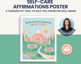 Self Care Affirmations Poster: Wall Art for Emotional Balance, Therapy Office Decor (Printable PDF)
