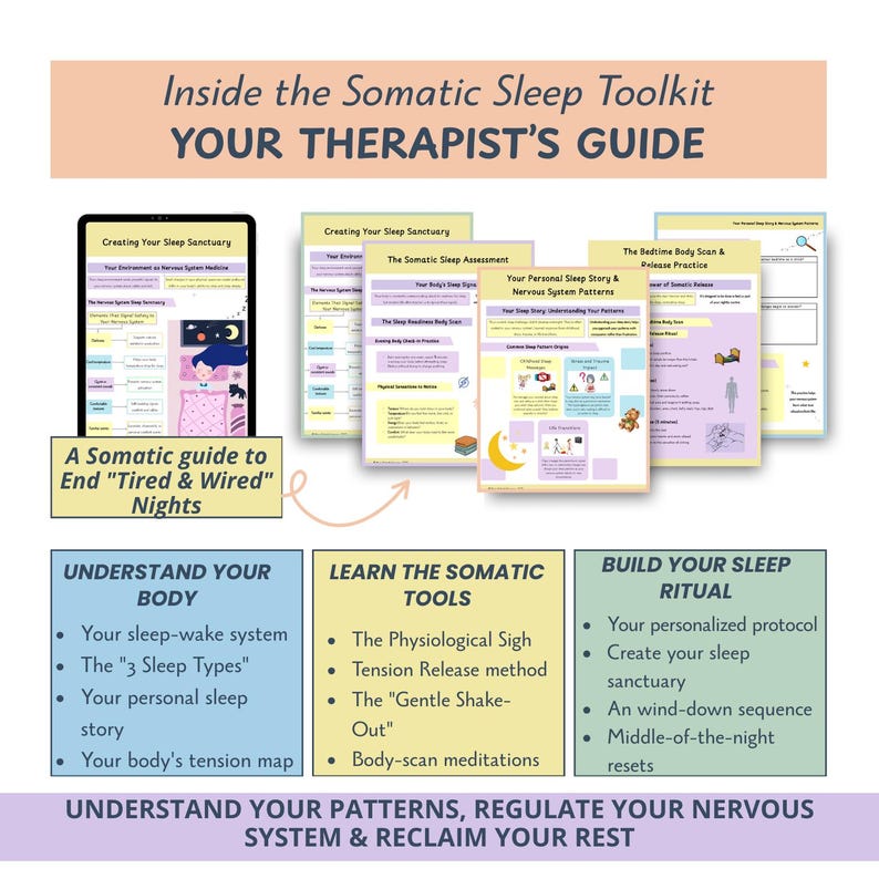 Sleep Hygiene Worksheets: Somatic Exercises & Sleep Habits for Insomnia, Deep rest, Stress Relief (PDF)