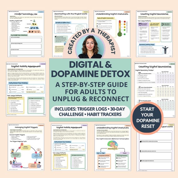 Digital Detox Workbook: Dopamine Reset, Screen Time Planner, Overstimulated Brain (Fillable PDF)