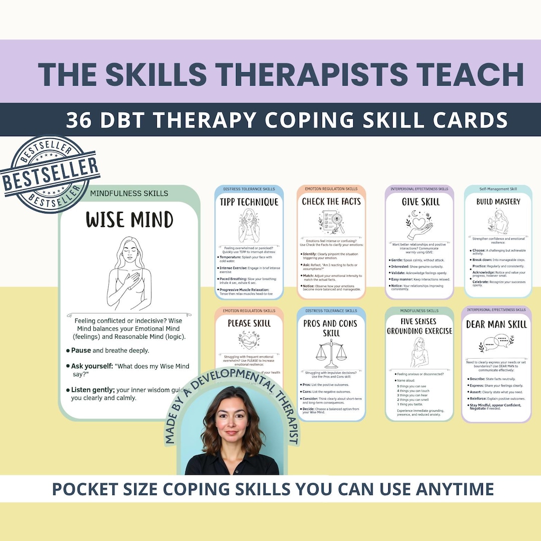 DBT Skills Flashcards Printable | Therapy Cards for Emotional ...