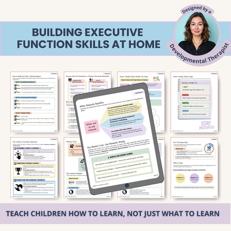 Executive Function Worksheets for Parents & School Counselors: ADHD Study Skills, Homework, Time Management (PDF)