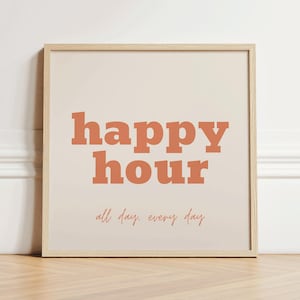 Poster: Happy Hour – Bar Deko, Partyraum Wandbild, Home Bar Kunst, Cocktail Rezept Bild, Geschenk für Barkeeper, Drinks & Lounge Deko