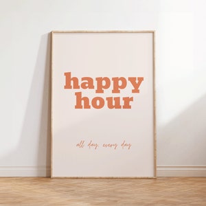 Poster: Happy Hour – Bar Deko, Partyraum Wandbild, Home Bar Kunst, Cocktail Rezept Bild, Geschenk für Barkeeper, Drinks & Lounge Deko
