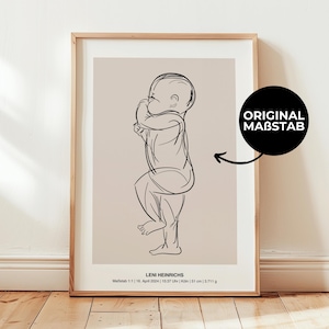 Póster: Póster de bebé personalizado | Detalles de nacimiento con nombre, peso y altura en escala original | Regalo de nacimiento | decoración de la habitación del bebé