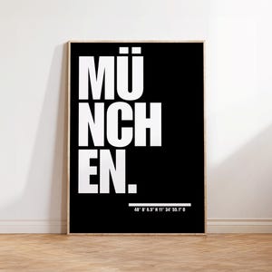 Poster: München – stadsposter met coördinaten | Minimalistische wanddecoratie | Cadeau voor Bayern-fans | Woonkamer & Kantoor | Zwart