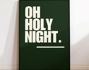 Poster: Oh Holy Night – Christmas Decoration Poster | Winter Poster for Living Room, Entryway, Kitchen | Green Christmas Gift