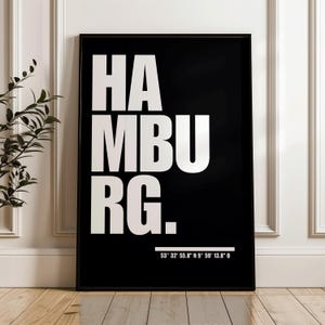 Poster: Hamburg – stadsposter met coördinaten | Minimalistische wanddecoratie | Cadeau voor Hamburg-fans | Woonkamer & Kantoor | Zwart