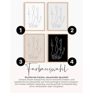 May include: Four framed art prints with line drawings of hands and the words "Paul", "Grace", and "Love". The prints are in various color schemes: white, black, and beige backgrounds. The text "Farbauswahl" is also visible.