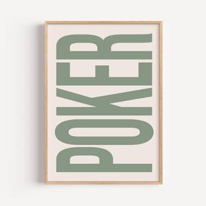 Poster: POKER | Fotobehang voor speelkamer, woonkamer of kantoor | Typografieposter Cadeau voor Pokerfans en Kaartspelliefhebbers Groen