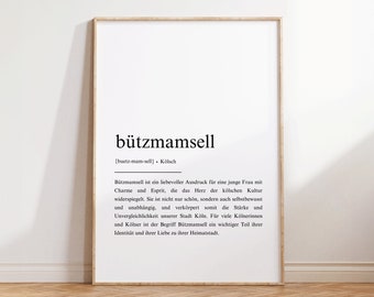 Cologne Poster: Definition Bützmamsell | Modern Typography Poster | Cologne City Art Print | Minimalist Typo Poster | Kölsch Cologne Cathedral