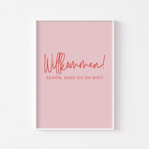 Cartel: ¡Bienvenidos! | Póster de entrada moderno | Decoración de bienvenida decoración de zona de entrada | Cartel tipográfico minimalista | Rosa