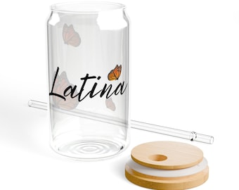 Latina Proud Monarch Butterfly Sipper Glass, Hispanic Heritage 16oz