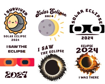 Beste ZONNE-eclipse 2024 Ik overleefde de zonsverduistering van 2024 digitaal bestand nieuwe afdrukbare stickers NIEUWE kleurrijke beelden geweldig