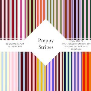 Preppy Stripe Digital Papers | 20 Seamless Stripe Patterns | 12x12 JPG | Scrapbook Paper | Junk Journal | Card Making | Commercial Use