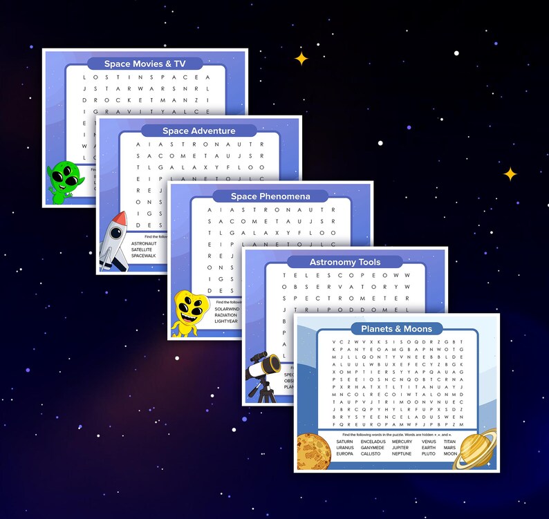 Space Word Search Puzzles for Kids: Educational Printable Activity (PDF ...
