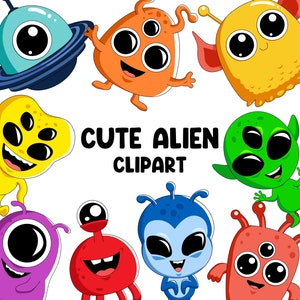 Cute Alien Clipart Set - Adorable Extraterrestrial Graphics for Scrapbooking, Birthday Party Invitations, and Kids Room Decor