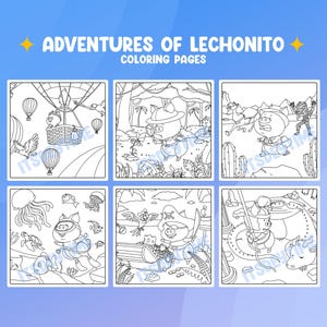 Lechonito Adventure Coloring Pages: Hand-Drawn Illustrations (Instant Download PDF)