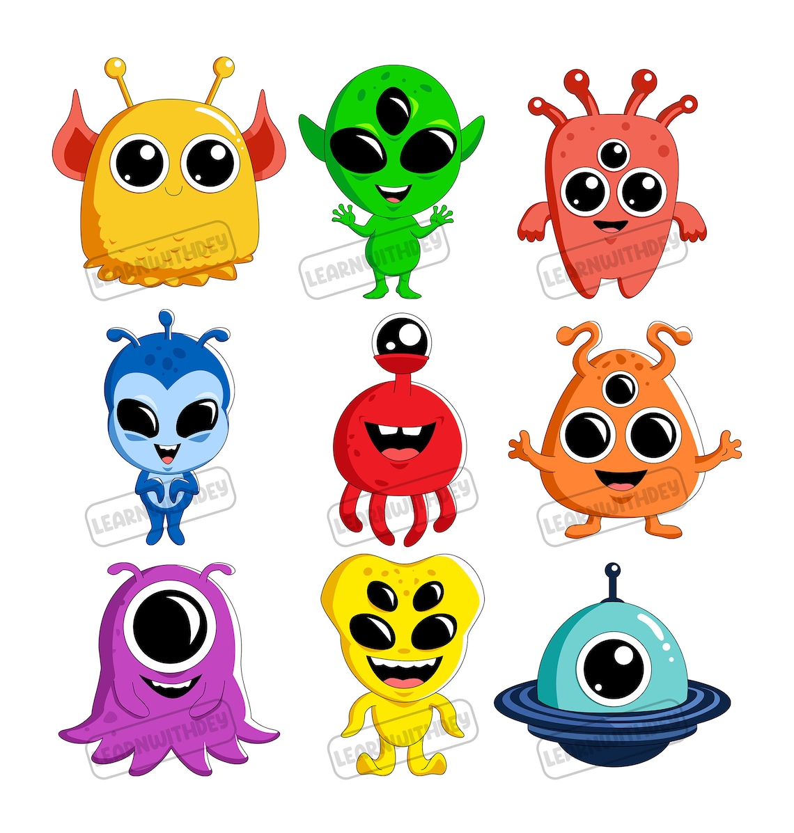 Cute Alien Clipart Set - Adorable Extraterrestrial Graphics for ...