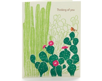 A2-246 Cactus, "Thinking of you" Letterpress Card