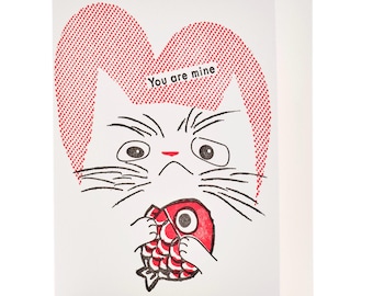 A2-314 Cat and fish, "You are mine" Card
