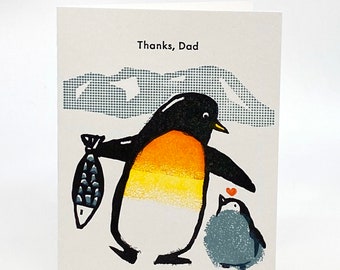 A2-284 Penguins "Thanks Dad " letterpress card