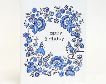 A2-292 Bluejays Birthday Letterpress Card