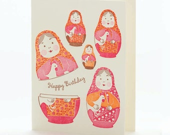 A2-112 Nesting Dolls Happy Birthday Card