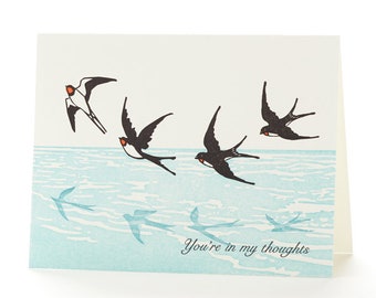 A2-42 Swallows "You are in my thoughts" Letterpress Card