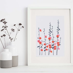 Hollyhocks Letterpress Art Print