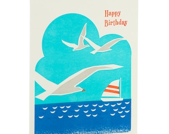 A2-271 Seascape birthday Letterpress card