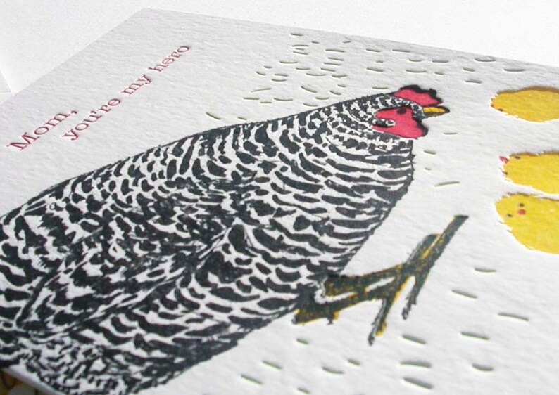 A2-122 Hen and chicks Mom, you are my hero letterpress card image 3