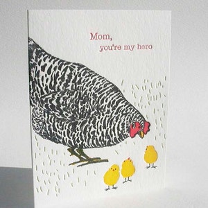A2-122 Hen and chicks Mom, you are my hero letterpress card image 2
