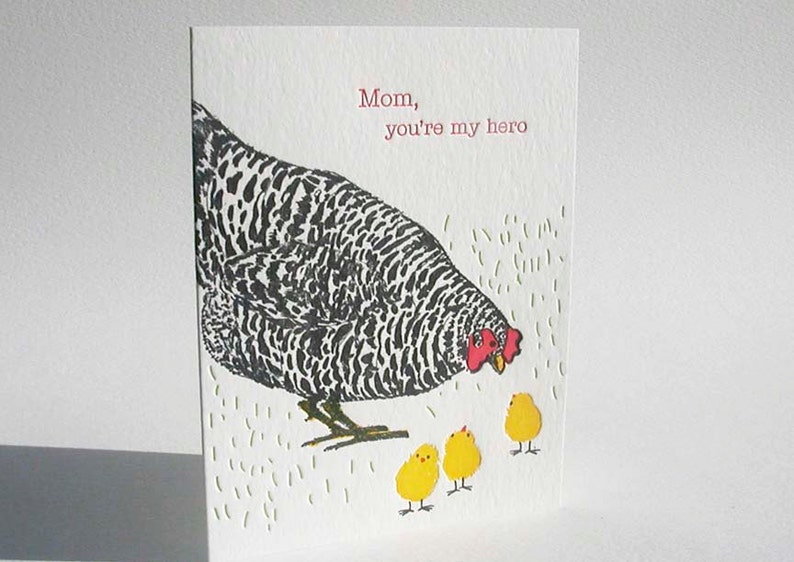 A2-122 Hen and chicks Mom, you are my hero letterpress card image 2