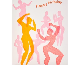 A2-205 Dancers, Birthday, Letterpress card