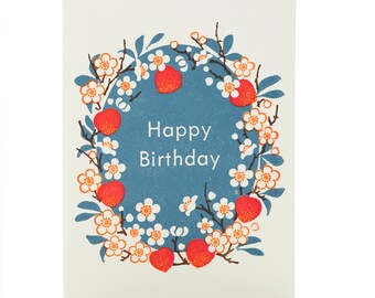 A2-265 - Peach Blossoms "Happy Birthday"  Card