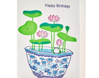 A2-312 Lotus "Happy Birthday" Letterpress Card