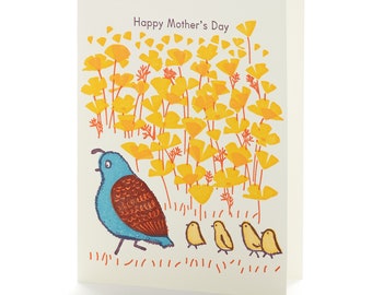 A2-242 Quails "Happy Mother's Day" letterpress card