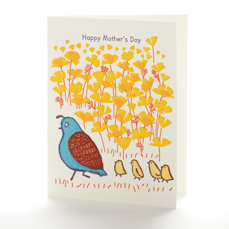 A2-242 Quails Happy Mother's Day letterpress card image 1