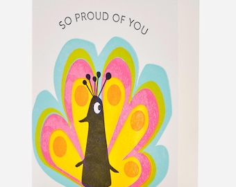 A2-222 Peacock, "So Proud of You" Letterpress Card
