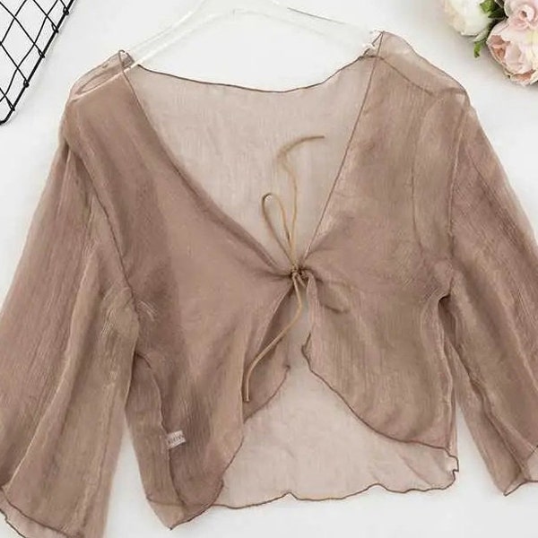 Women Summer Crinkle Chiffon Cardigan, Sheer Casual Hawaii Style Girls Tops & Tees, See Through Transparent Loose Top For Vacation