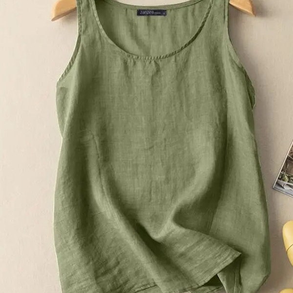 Summer Women Fashion Beach Blouse,  Female Casual Work Tunic, Sleeveless O-Neck Loose Blouses Tops, Gift For Her
