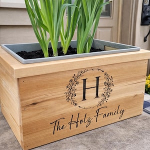 Personalized Cedar Flower Box – Laser Engraved Outdoor Planter